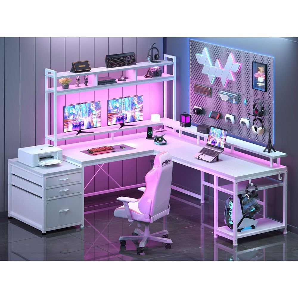 Desk Setup No Monitor - 104-Zoll L-förmiger Schreibtisch für Zweipersonen-Heimbüro, 4