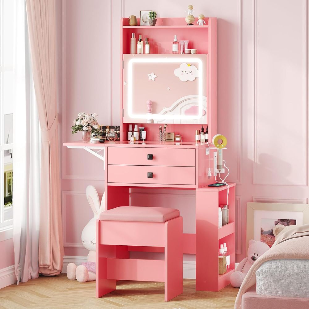 Desk Setup Small - Vabches Kleiner Schminktisch mit Vintage-Optik, Rosa
