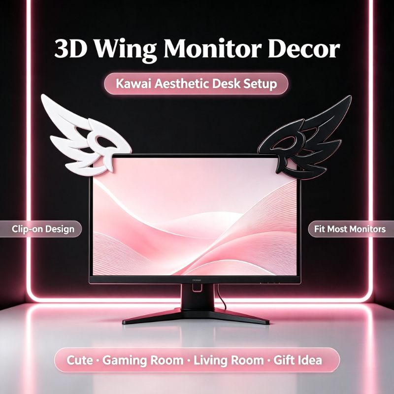 Desk Setup No Monitor - Kawaii 3D Flügel-Dekoration für Computermonitore, Ästhetisches