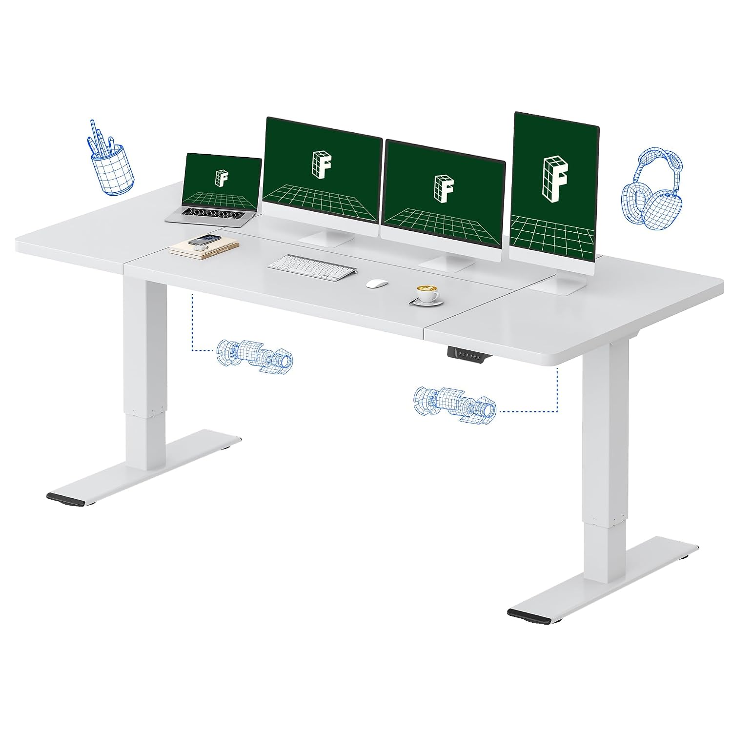Desk Setup Dual Monitor - Großer elektrischer Stehschreibtisch mit zwei Motoren,