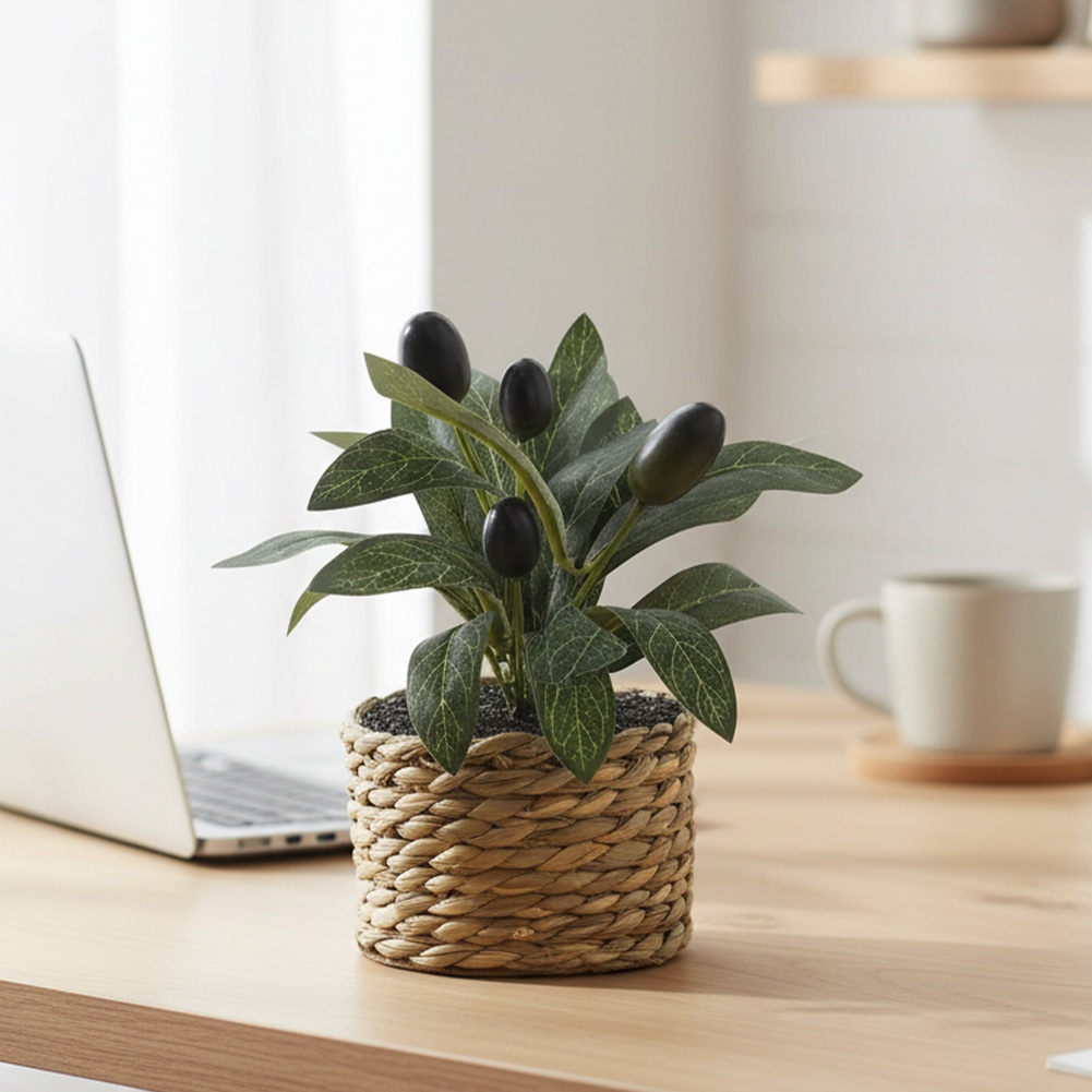 Desk Setup Plants - Künstliche Pflanzen Taschen-Olivenbaum Plastik Kunstpflanzen Bonsai